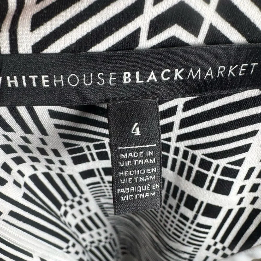 White House Black Market black white & blue geometric print sheath dress size 4